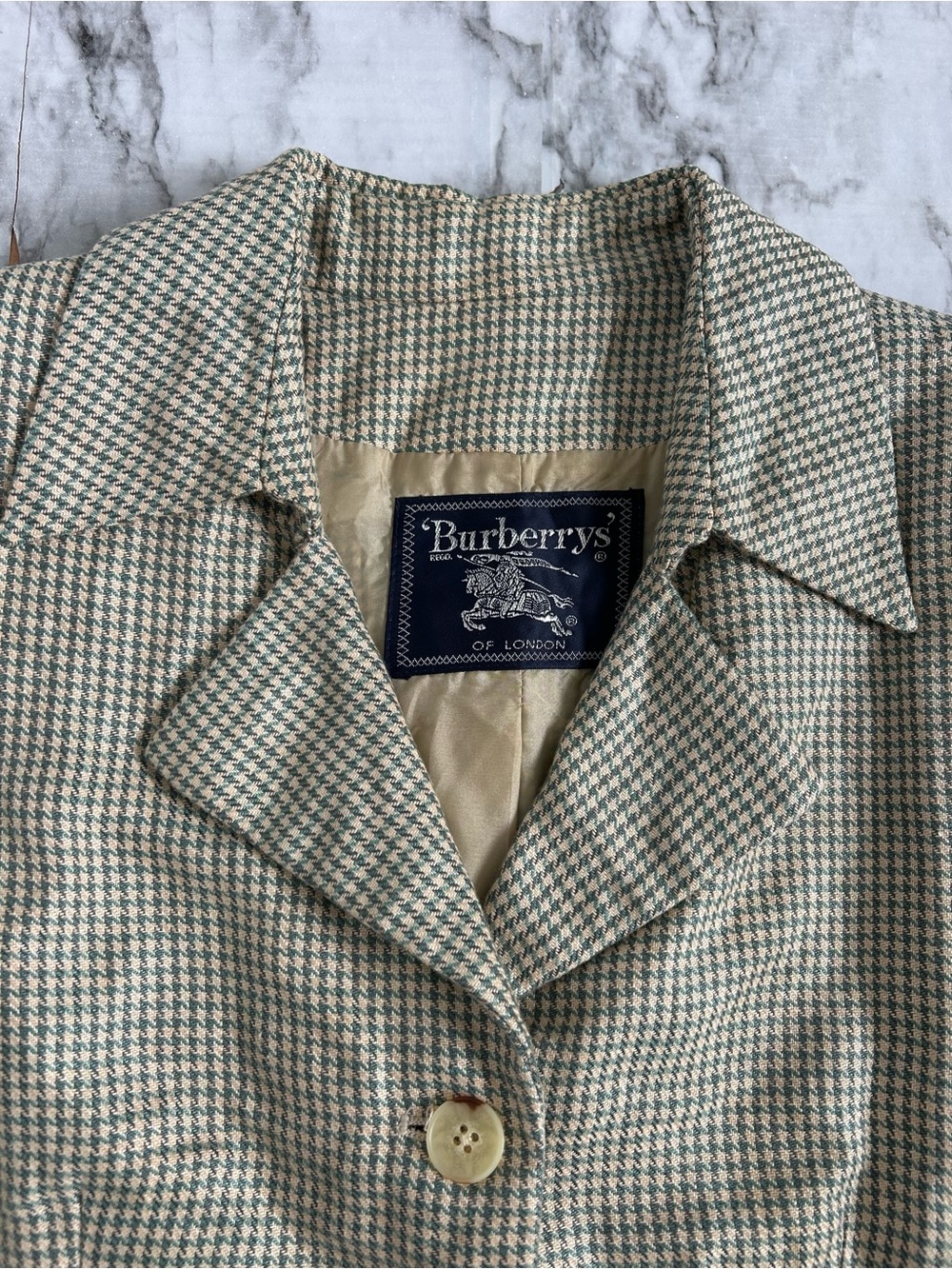 Vintage 90s Burberrys 2 piece set Skirt Suit hounds tooth 100% linen with FLAWS - Picture 3 of 16